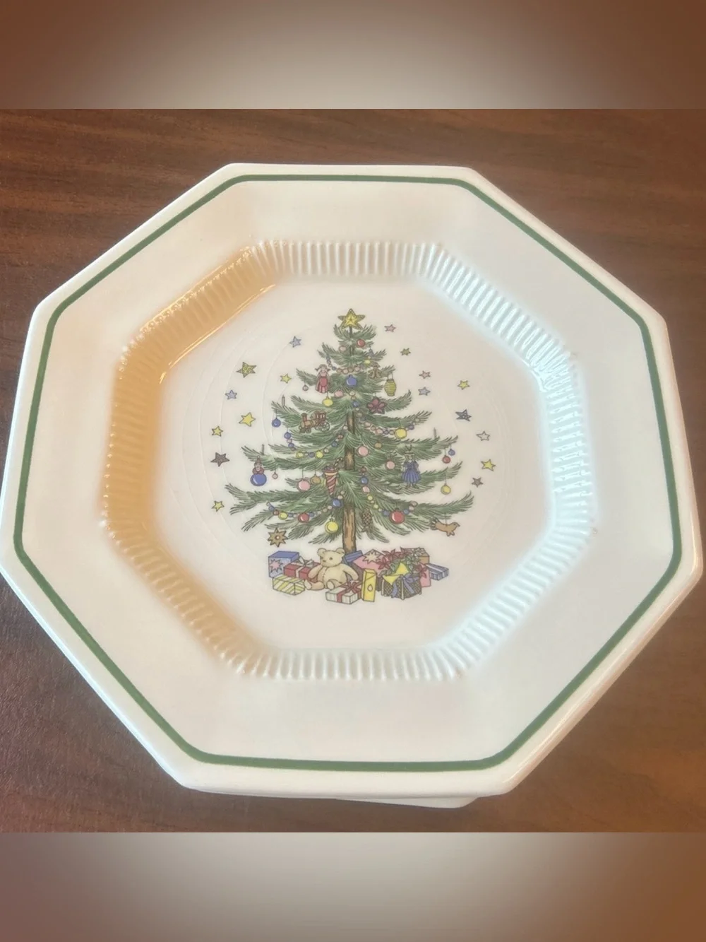 Vtg Nikko Christmastime Set of 4 Octagonal Dinner Plates 10.75” Christmas Tree